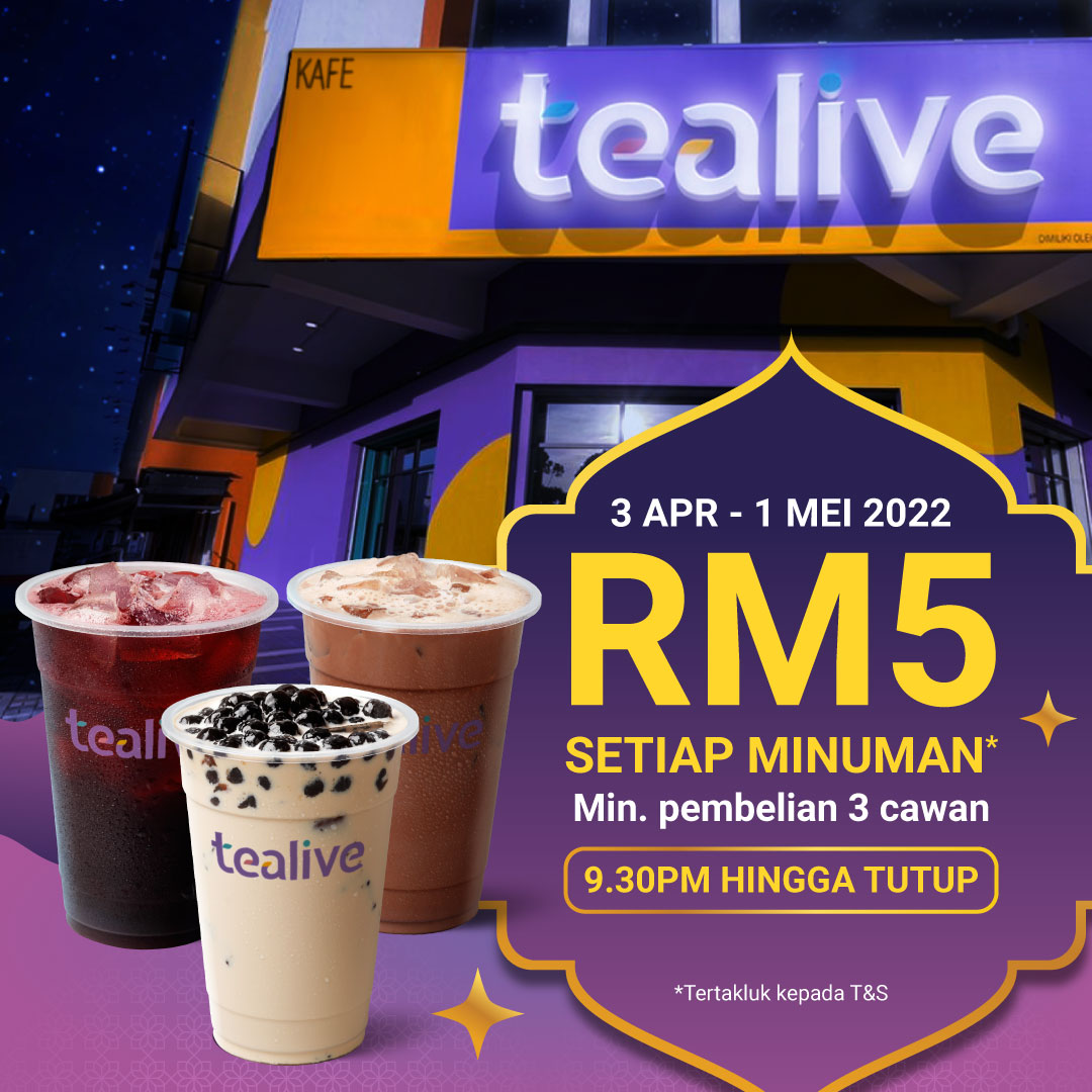 Promosi Moreh Tealive – Beli Minuman Kegemaran Anda Pada Harga RM5 Sahaja