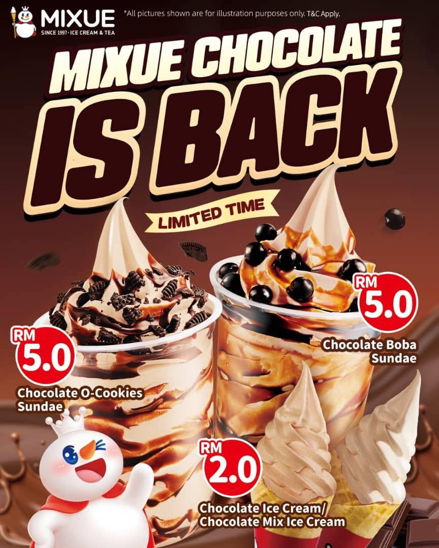 Mixue Bawa Kembali Menu Sundae Dan Aiskrim Berperisa Coklat – Ditawarkan Dalam Tempoh Masa Terhad