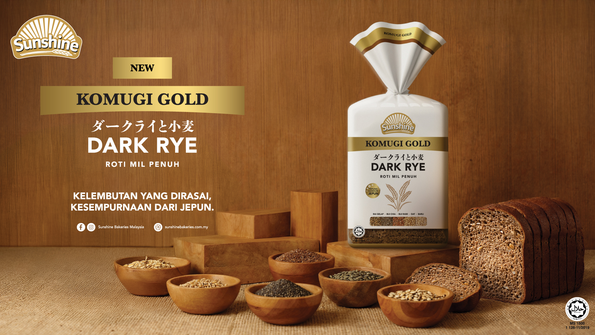 Sunshine Bakeries Memperkenalkan KOMUGI GOLD Roti Mil Penuh Dark Rye